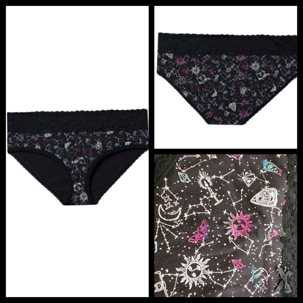 6X 30W Torrid Black Tarot Hipster Mid Rise Panty Lace Star Witch Magic Astrology